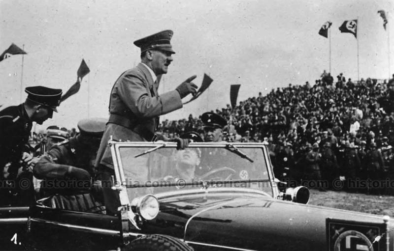 Adolf Hitler during the parade of the V. Armeekorps in Giebelstadt, near Würzburg
